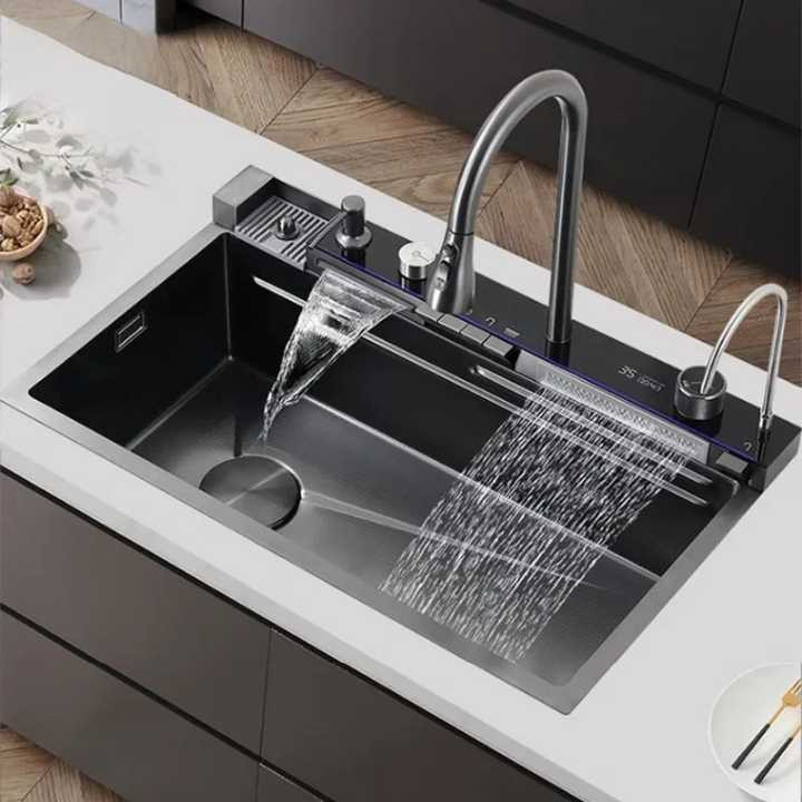 سینک ظرفشویی استیل توکار یک لگنه مدل پیانویی نمایشگردار ۵ کلید کد ۷۰۴۵