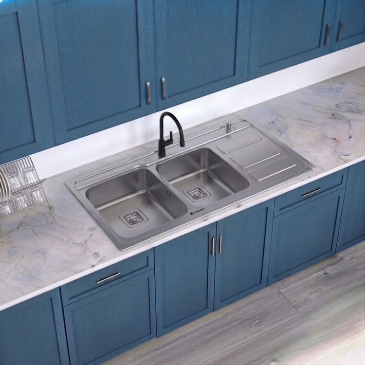 سینک ظرفشویی استیل روکار دو لگنه مدل TF9210