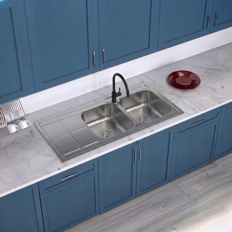 سینک ظرفشویی استیل روکار دو لگنه مدل TF9204
