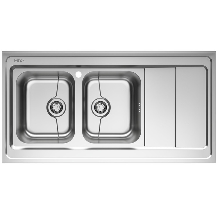 سینک ظرفشویی استیل روکار دو لگنه میکس پلاس مدل 9062-P