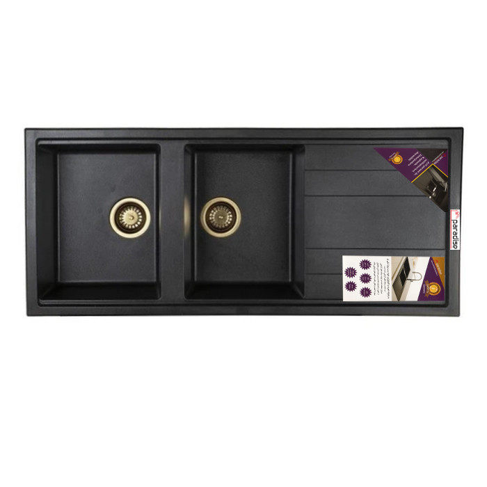 سینک ظرفشویی گرانیت توکار دو لگنه پارادایز مدل TURKEY-214-BLACKAKLIL
