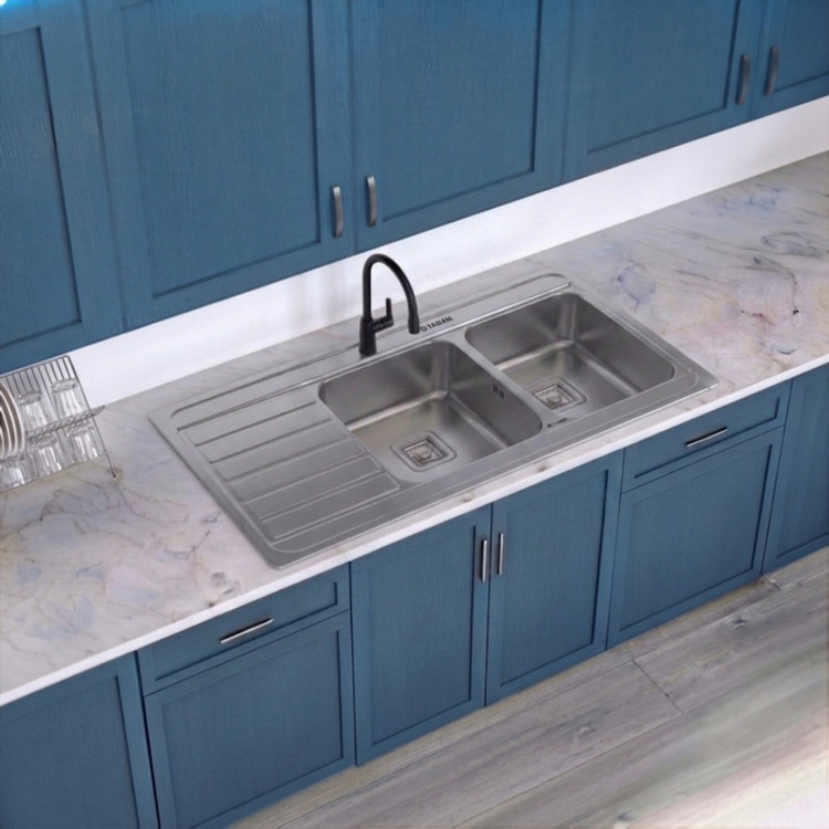 سینک ظرفشویی استیل روکار دو لگنه تابان مدل TF9203