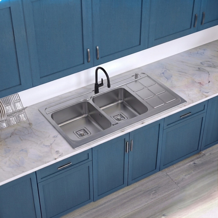 سینک ظرفشویی استیل روکار دو لگنه تابان مدل TF9202
