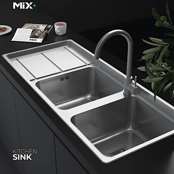 سینک ظرفشویی استیل توکار دو لگنه میکس پلاس مدل 8092-S45