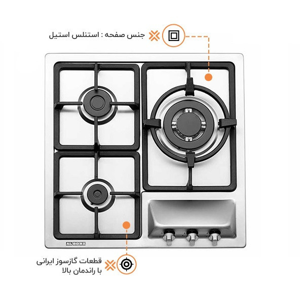 اجاق گاز صفحهای سه شعله استیل البرز مدل S3551